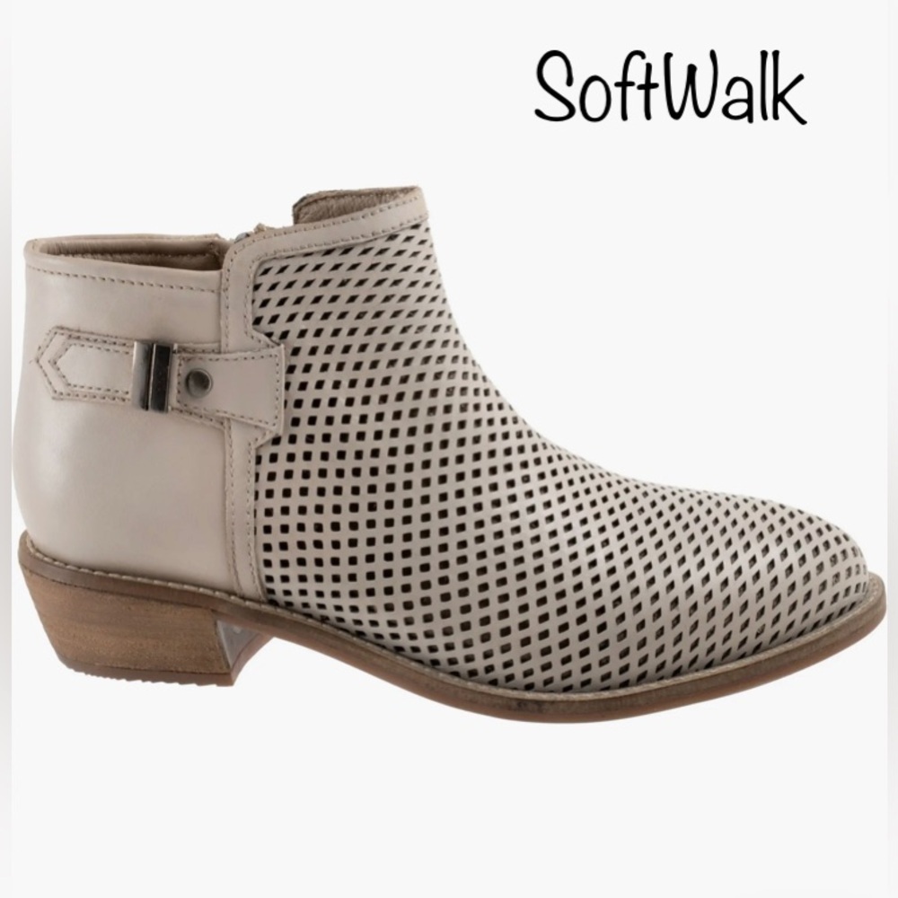 SoftWalk® from Nordstroms Rimini Perforated Leather Bootie in Stone W12